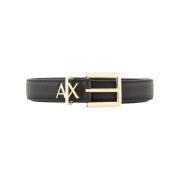 Zwarte Leren Riem met Gouden Logo Armani Exchange , Black , Dames