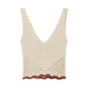 Mesh Gebreide Katoenen Top Maliparmi , White , Dames