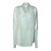 Jade V-Hals Blouse met Transparante Details Genny , Green , Dames