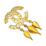 Pre-owned Metal brooches Chanel Vintage , Yellow , Dames