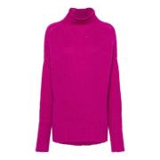 Fuchsia Gebreide Hoge Hals Sweater Lanvin , Pink , Dames