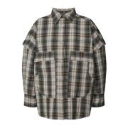 Grijze Geruite Oversized Shirtjas Rabens Saloner , Gray , Dames