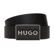 Zwarte leren riem met gesp Hugo Boss , Black , Heren