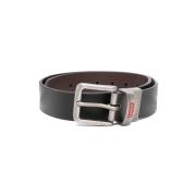 Zwart Leren Logo-Gesp Riem Levi's , Black , Heren