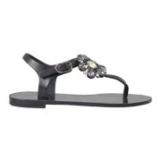 Zwarte Kristal Plat Sandalen Dolce & Gabbana , Black , Dames