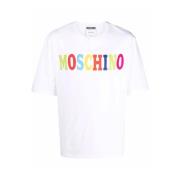 Witte Katoenen T-shirt met Logodetail Moschino , White , Heren