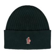 Geribbelde wollen beanie met logo patch Moncler , Green , Heren