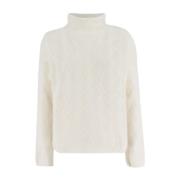 Gezellig Gebreide Hoge Kraag Jumper Le Tricot Perugia , White , Dames