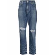 Vintage Blue Distressed Straight Leg Jeans Represent , Blue , Heren