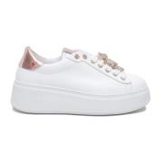 Witte leren sneaker met Rosagold details Gio+ , White , Dames