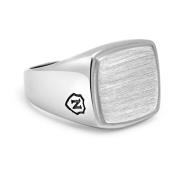 Mens Silver Signet Ring with Brushed Steel Nialaya , Gray , Heren