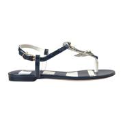 Blauwe Gestreepte Platte Sandalen Dolce & Gabbana , Multicolor , Dames