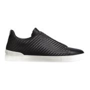 Zwarte Triple Stitch Leren Sneakers Ermenegildo Zegna , Black , Heren