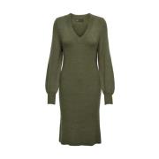 V-hals Jurk in Kalamata/W. Melange Only , Green , Dames