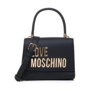 Zwarte Ecolederen Handtas met Gouden Letters Love Moschino , Black , D...