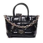 Zwarte Gewatteerde Handtas met Kettingen Love Moschino , Black , Dames