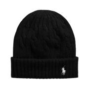 Zwarte Wol Kasjmier Beanie Kabelbrei Ralph Lauren , Black , Dames