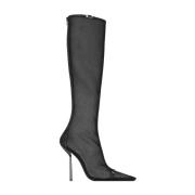 Zwarte Leren Enkellaarzen Saint Laurent , Black , Dames