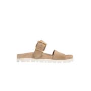 Beige Suède Platte Sandalen Miu Miu , Beige , Dames