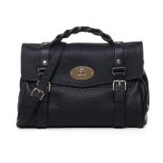 Gevlochten Handvat Zwarte Leren Tas Mulberry , Black , Dames