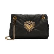 Zwarte Lamsleren Schoudertas met Hart Patch Dolce & Gabbana , Black , ...