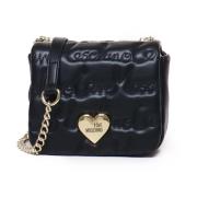 Zwarte Ecoleer Schoudertas met Metalen Logo Love Moschino , Black , Da...