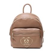 Taupe Leren Rugzak met Ritssluiting Love Moschino , Beige , Dames