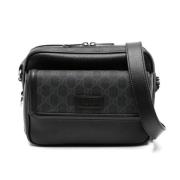 Gestructureerde leren crossbody tas met paneeldesign Gucci , Black , H...