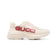 Beige Logo Print Sneakers Almond Toe Gucci , Beige , Heren