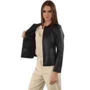 Zwarte lam lederen Spencer jas La Canadienne , Black , Dames