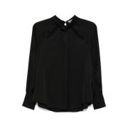 Zwarte Satijnen Blouse met Elegante Details D.Exterior , Black , Dames