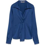 Blauwe Satijnen Blouse met Italiaanse Kraag D.Exterior , Blue , Dames