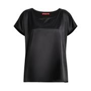 Elegant Satin Jersey Crewneck T-shirt Marina Rinaldi , Black , Dames