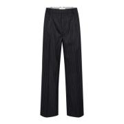 Donkerblauwe Pinstripe Wijde Pijp Broek Part Two , Blue , Dames