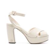 Ivoor Leren Plateau Sandalen Miu Miu , White , Dames