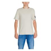 Beige Effen Korte Mouw T-Shirt Calvin Klein Jeans , Beige , Heren