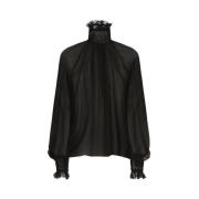 Zijden blouse met opstaande kraag Dolce & Gabbana , Black , Dames