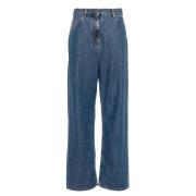 Blauwe Denim Logo Patch Jeans Valentino , Blue , Dames