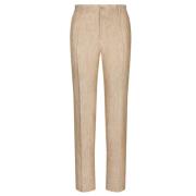 Beige Linnen Maatwerk Broek Persvouw Dolce & Gabbana , Beige , Heren