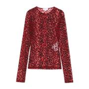 Leopard Print Crew Neck T-shirt Alexander McQueen , Red , Dames