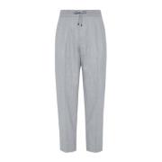 Grijze Wol Slim-Fit Trekkoordbroek Brunello Cucinelli , Gray , Heren