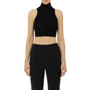 Zwart Mesh Top met Logo Elisabetta Franchi , Black , Dames