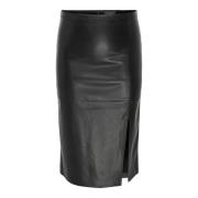 Faux Leather Rok Zwart Only Carmakoma , Black , Dames