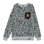 Patroon Crew Neck Sweatshirt Grijs/Zwart Dolly Noire , Gray , Heren