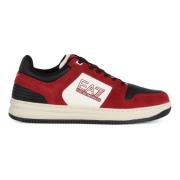 Leren Sneakers met Logo Print Emporio Armani EA7 , Red , Heren