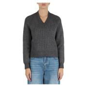 V-hals wolmix gebreide trui Replay , Gray , Dames