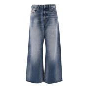 Wijde Pijp Denim Jeans met Gewassen Effect Diesel , Blue , Dames