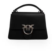 Leren Handtas Love Birds Metalen Handvat Pinko , Black , Dames