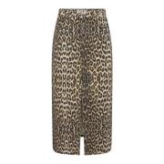 Leopard Print Denim Slit Skirt Khaki Co'Couture , Brown , Dames