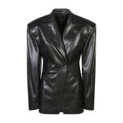 Zwarte leren blazer met puntige revers Andamane , Black , Dames